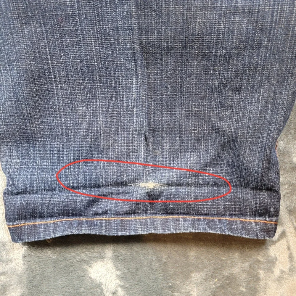 Qruel Jeans Company Mens 50x32 Wide Leg Denim Dark Wash Orange Stitch Blue